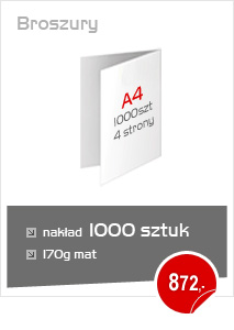 promocja! Druk broszur A4 4 strony 1000szt papier:170g bigowany